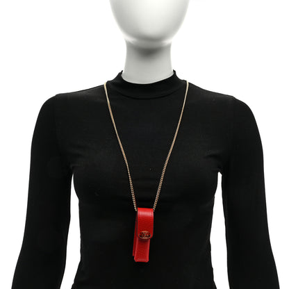 Gucci Textured Dollar Calfskin Enamel GG Lipstick Holder Necklace Red 2 of 5