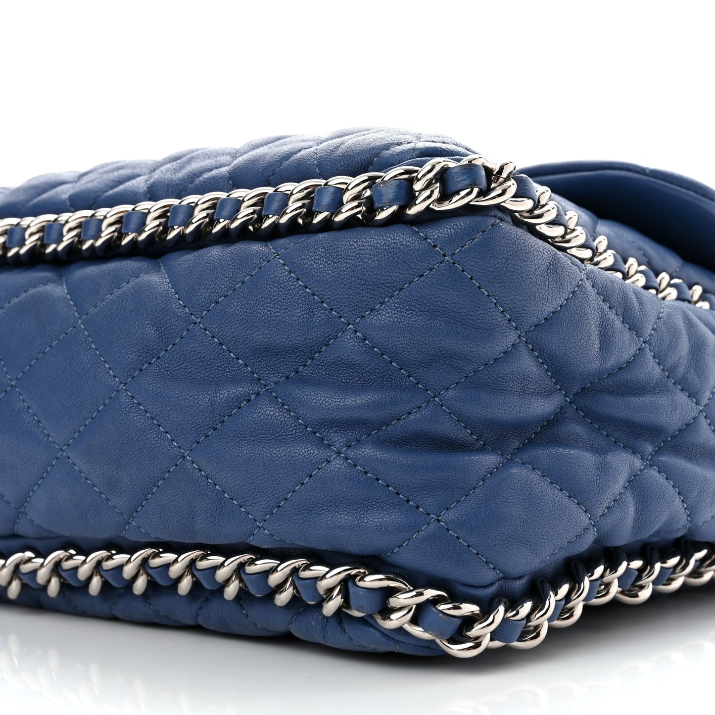 Washed Lambskin Quilted Chain Around Maxi Flap Light Blue