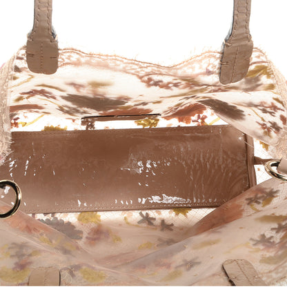 Valentino Garavani Patent Trimmed Lace Embroidered Tote Neutral 4 of 8