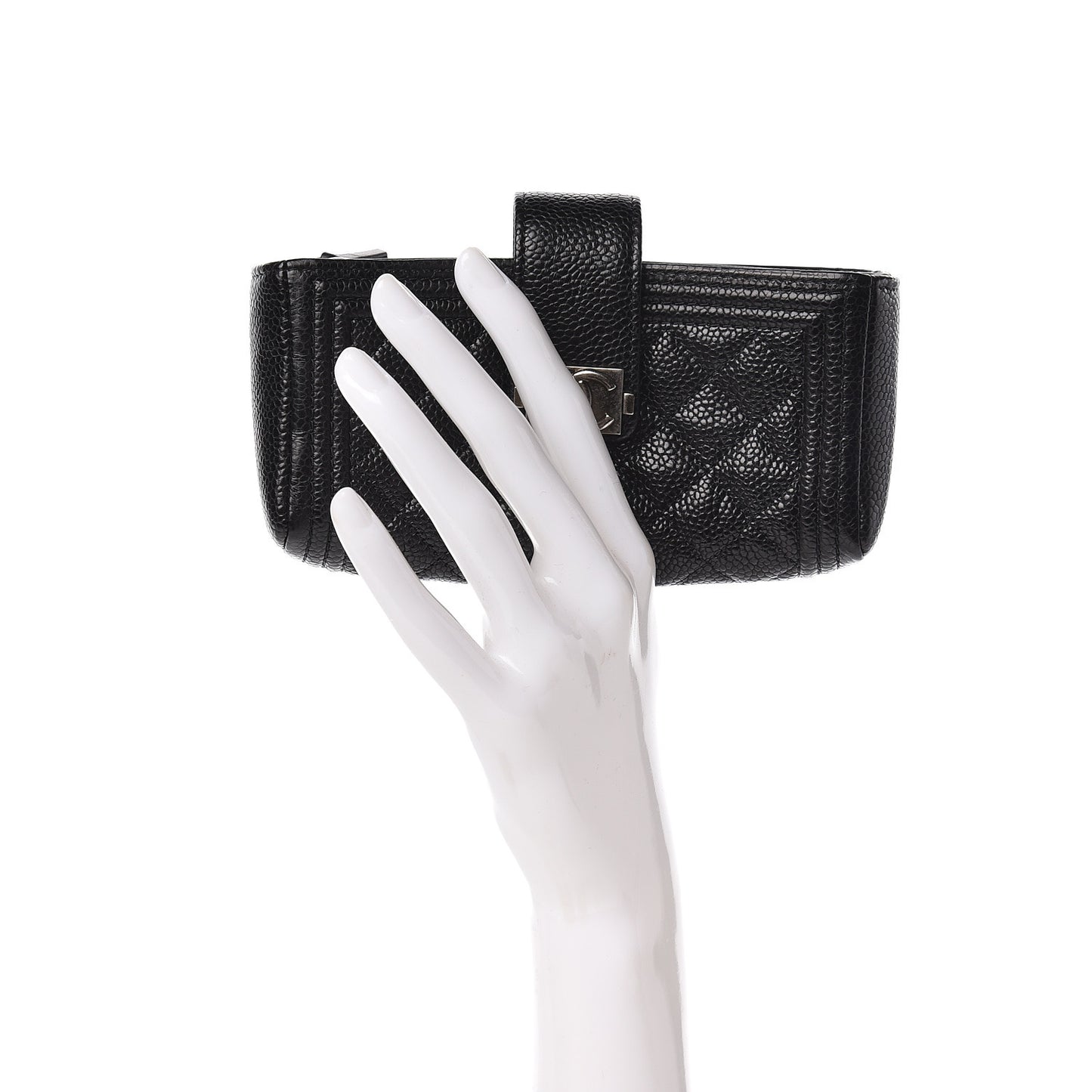 Caviar Quilted Mini Boy Phone Holder Clutch Black