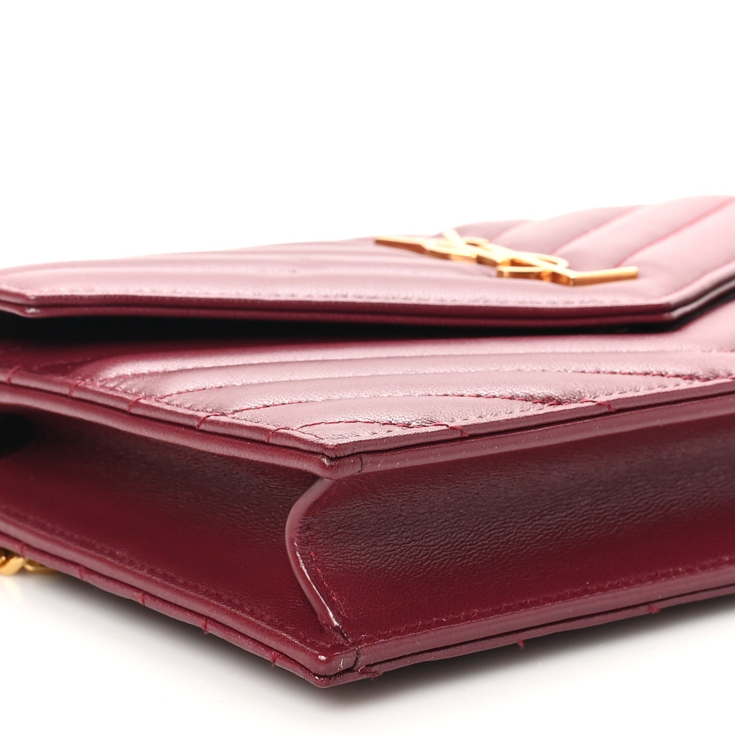 Saint Laurent Calfskin Matelasse Chevron Monogram Envelope Chain Wallet Rouge Merlot 8 of 10
