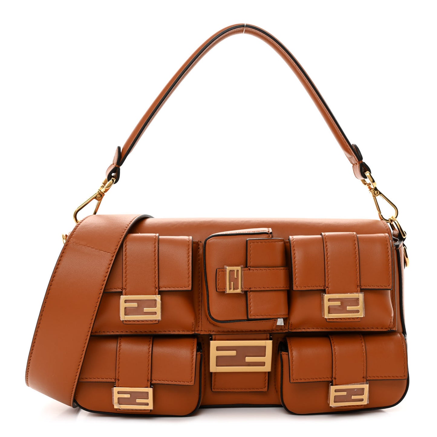 Shiny Nappa Multipocket Baguette Brandy