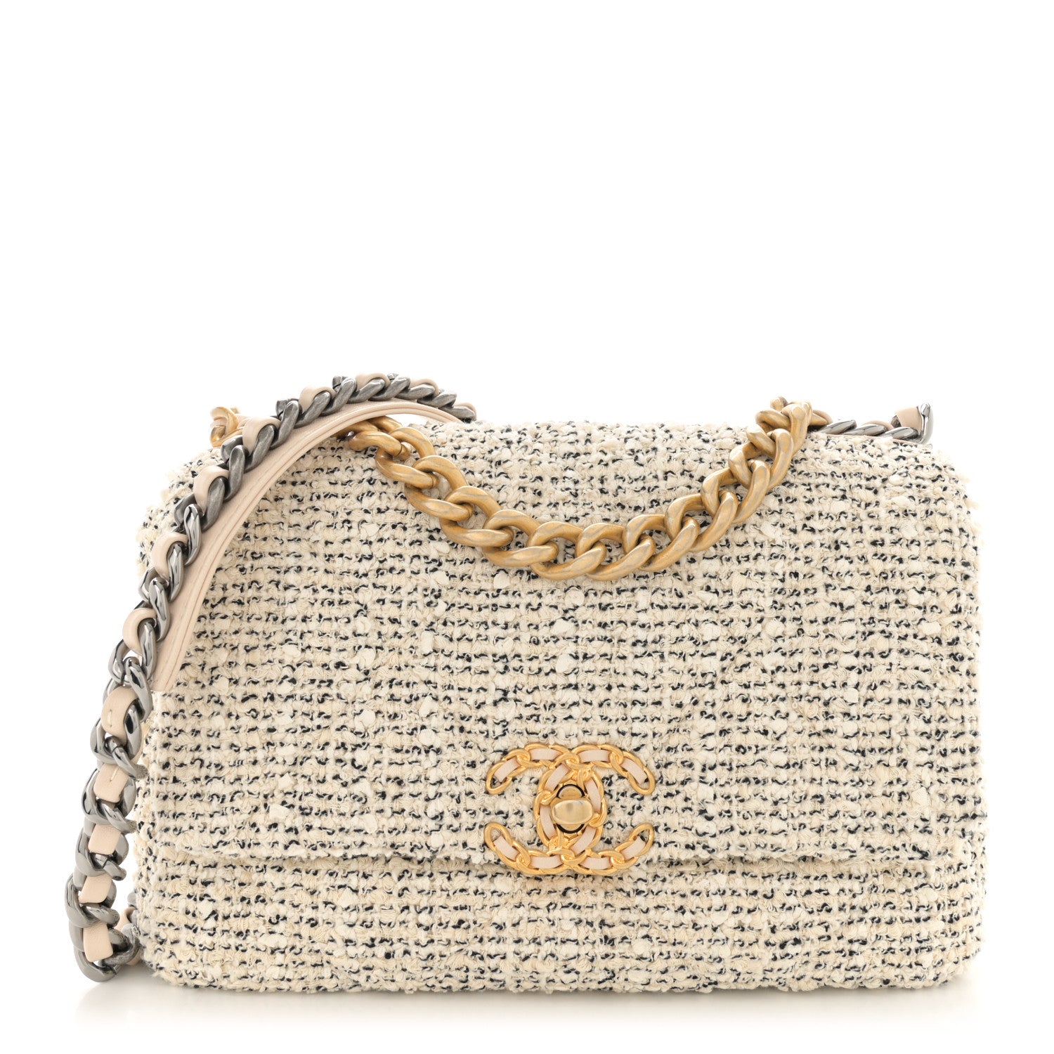 Chanel Tweed Quilted Medium Chanel 19 Flap Ecru Black 1 of 10