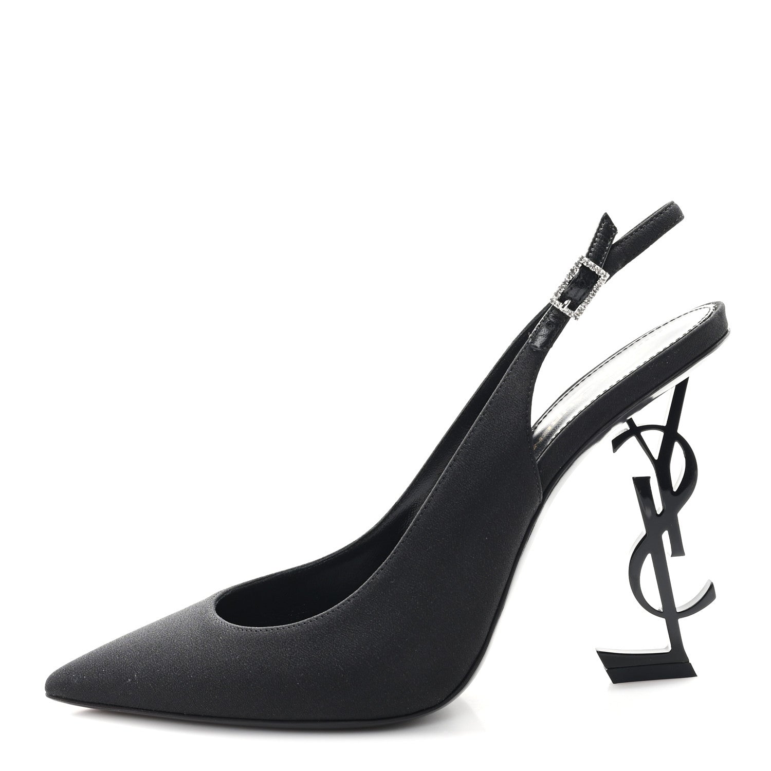 Saint Laurent Crepe Satin Crystal Opyum 110 Slingback Pump 39.5 Black 1 of 9