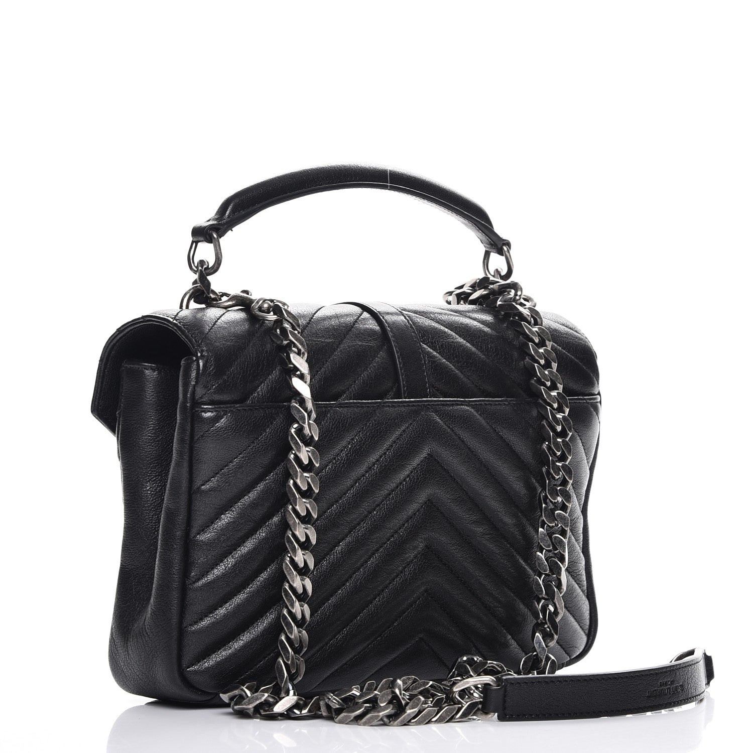 Saint Laurent Sheepskin Matelasse Chevron Monogram Medium College Bag Black 4 of 10