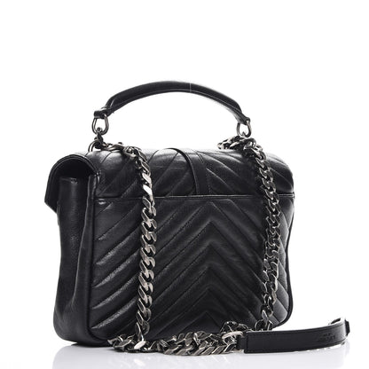Saint Laurent Sheepskin Matelasse Chevron Monogram Medium College Bag Black 4 of 10