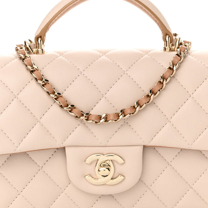Chanel Lambskin Quilted Bi-Color Mini Top Handle Rectangular Flap Ecru Dark Beige 8 of 11