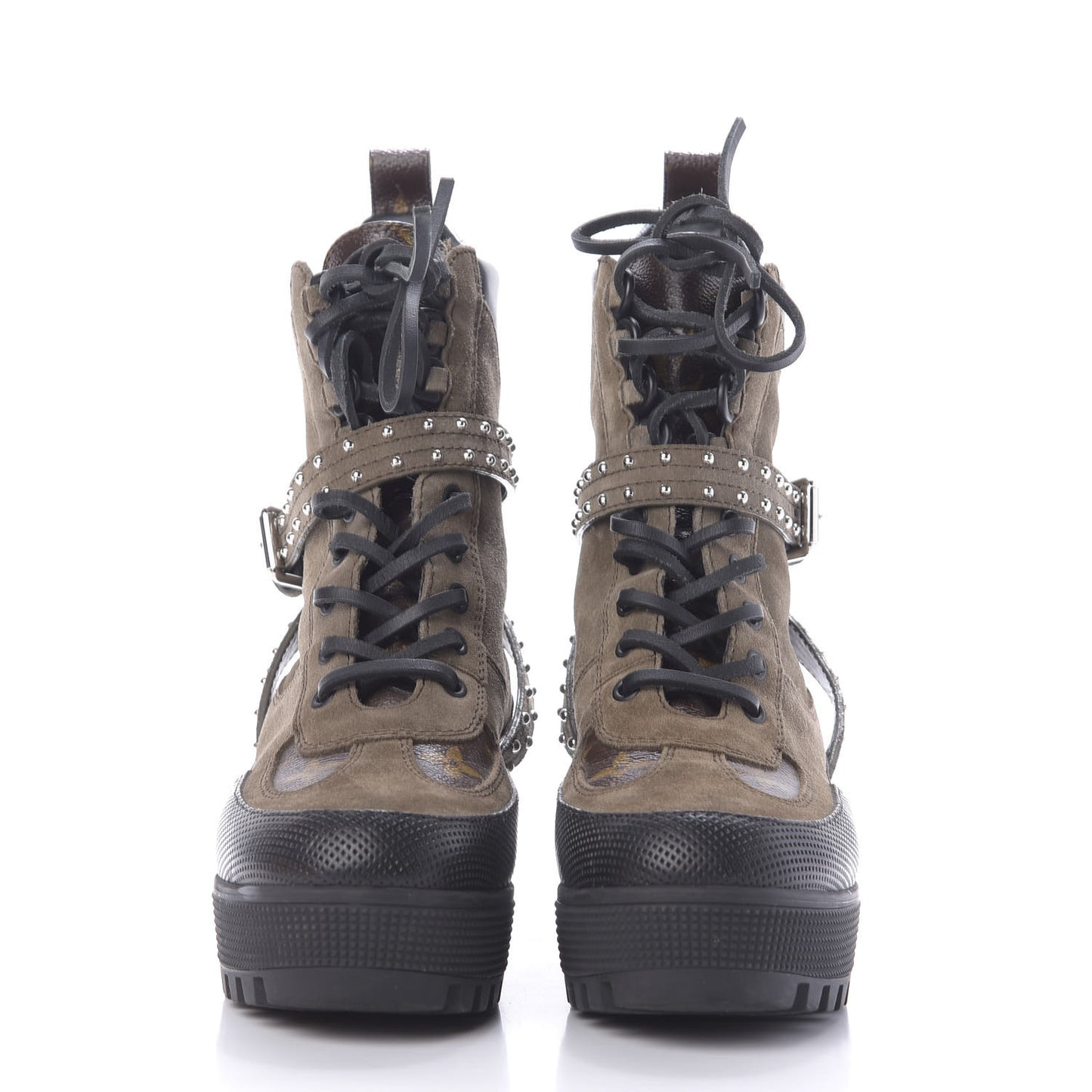 Suede Calfskin Monogram Laureate Platform Desert Boots 36.5 Kaki