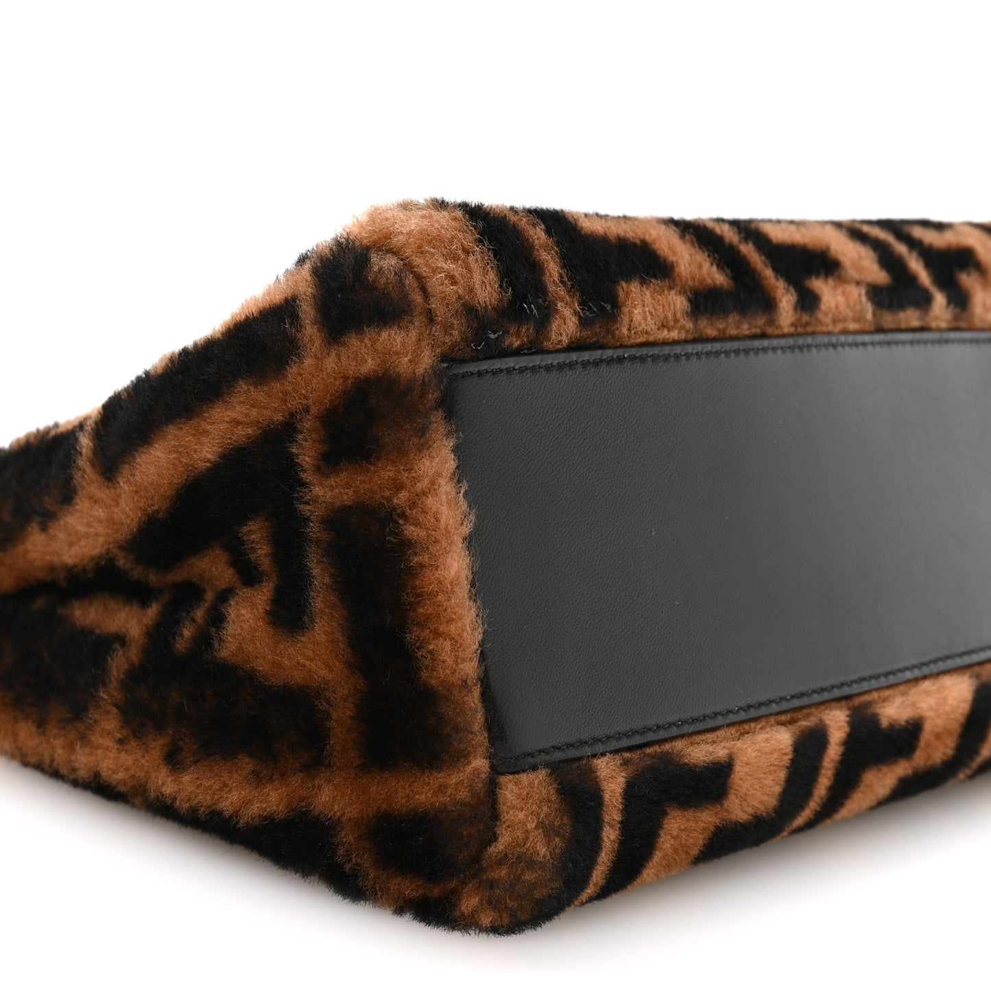 Shearling Nappa Macro FF 1974 Mini Peekaboo Iconic Satchel Tobacco Black