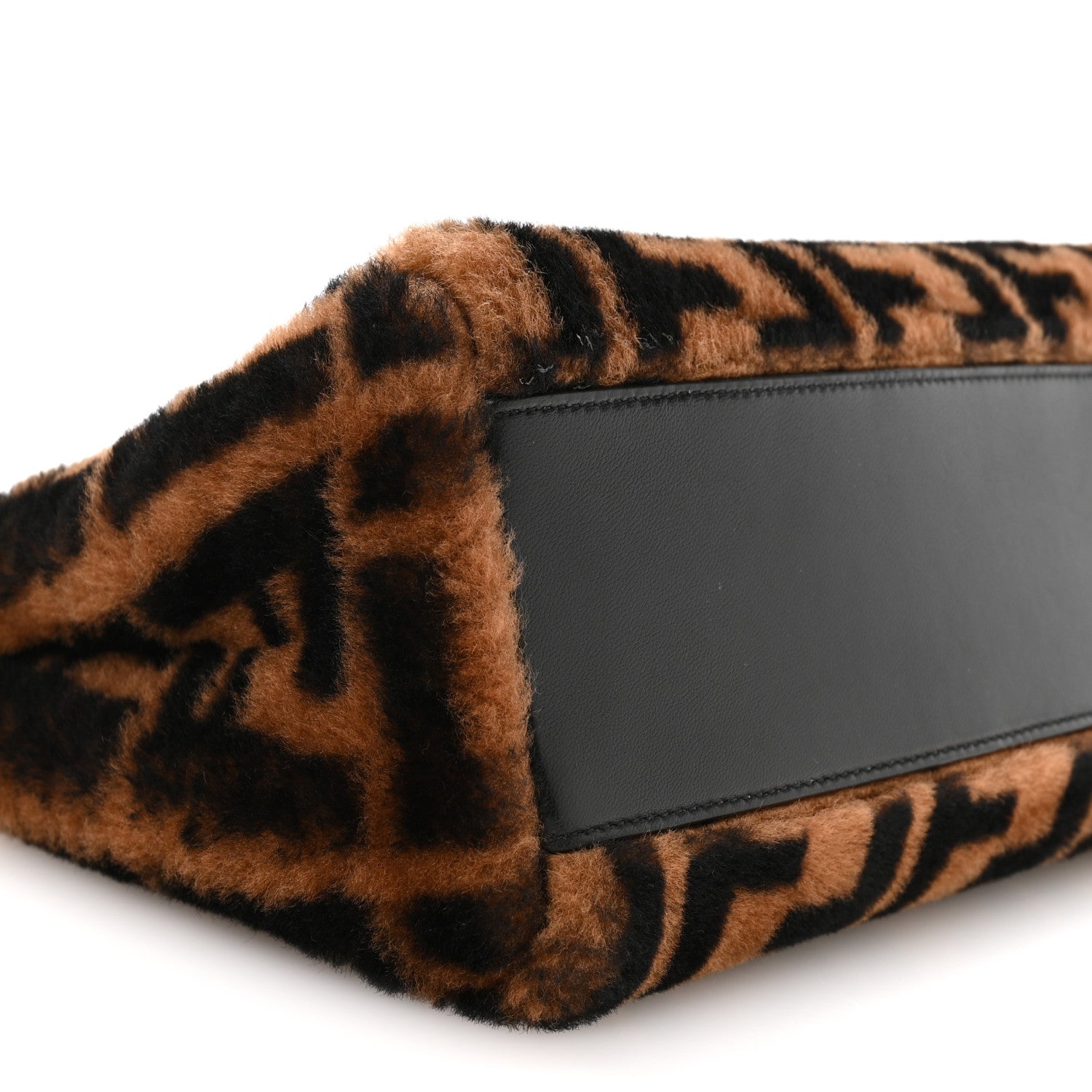 Fendi Shearling Nappa Macro FF 1974 Mini Peekaboo Iconic Satchel Tobacco Black 9 of 12