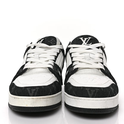 Louis Vuitton Calfskin Monogram Denim Mens LV Trainer Sneakers 9 Black 2 of 9