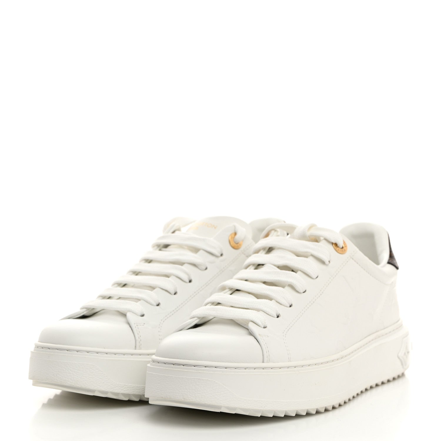 Louis Vuitton Lambskin Embossed Monogram Time Out Sneakers 40 White 3 of 8
