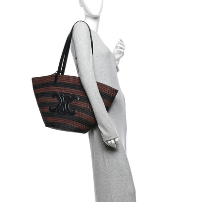 Celine Raffia Striped Calfskin Triomphe Couffin Panier Black Brown 2 of 10