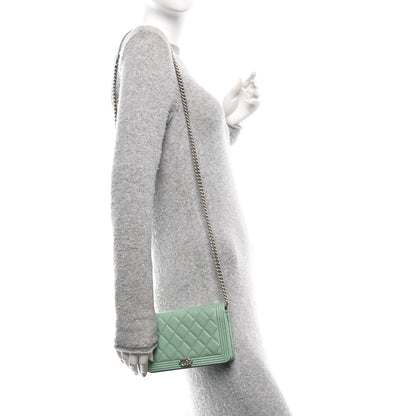Chanel Caviar Quilted Boy Wallet On Chain WOC Light Green 2 of 13