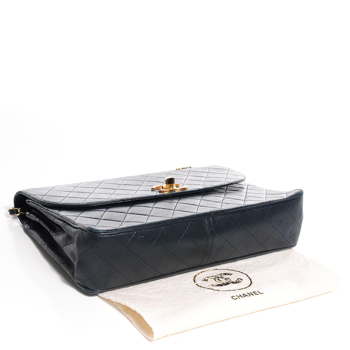 Lambskin Quilted Jumbo Flap Navy