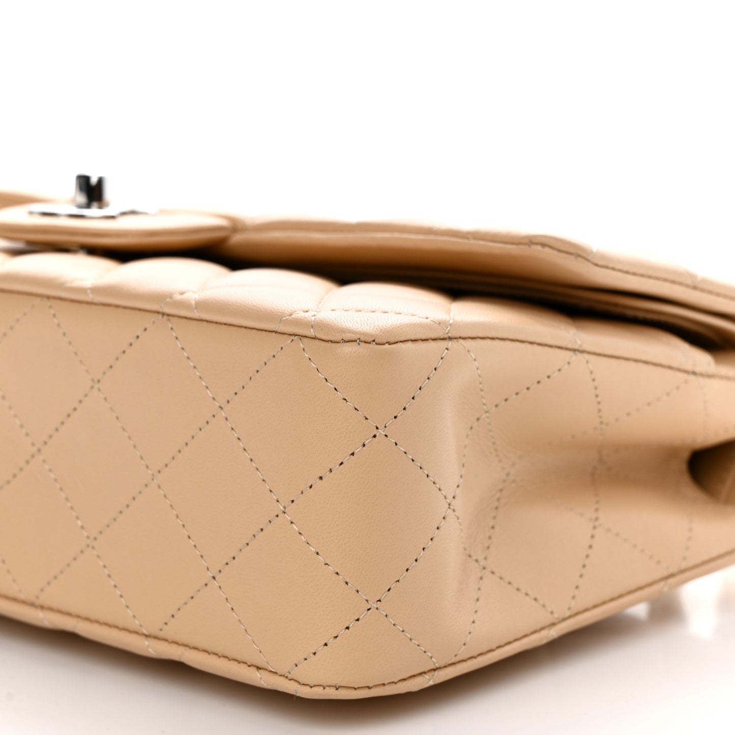 Lambskin Quilted Medium Double Flap Beige