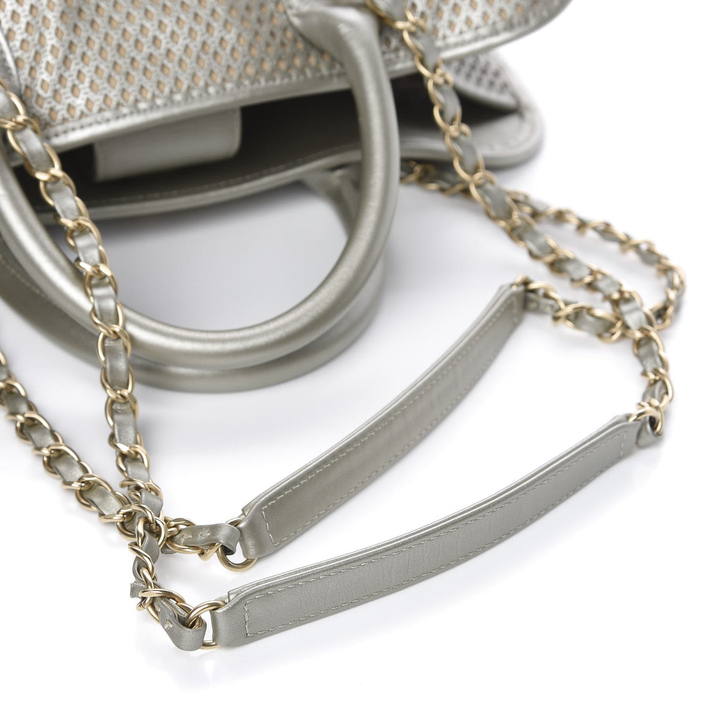 Metallic Calfskin Perforated Up In The Air Tote Silver