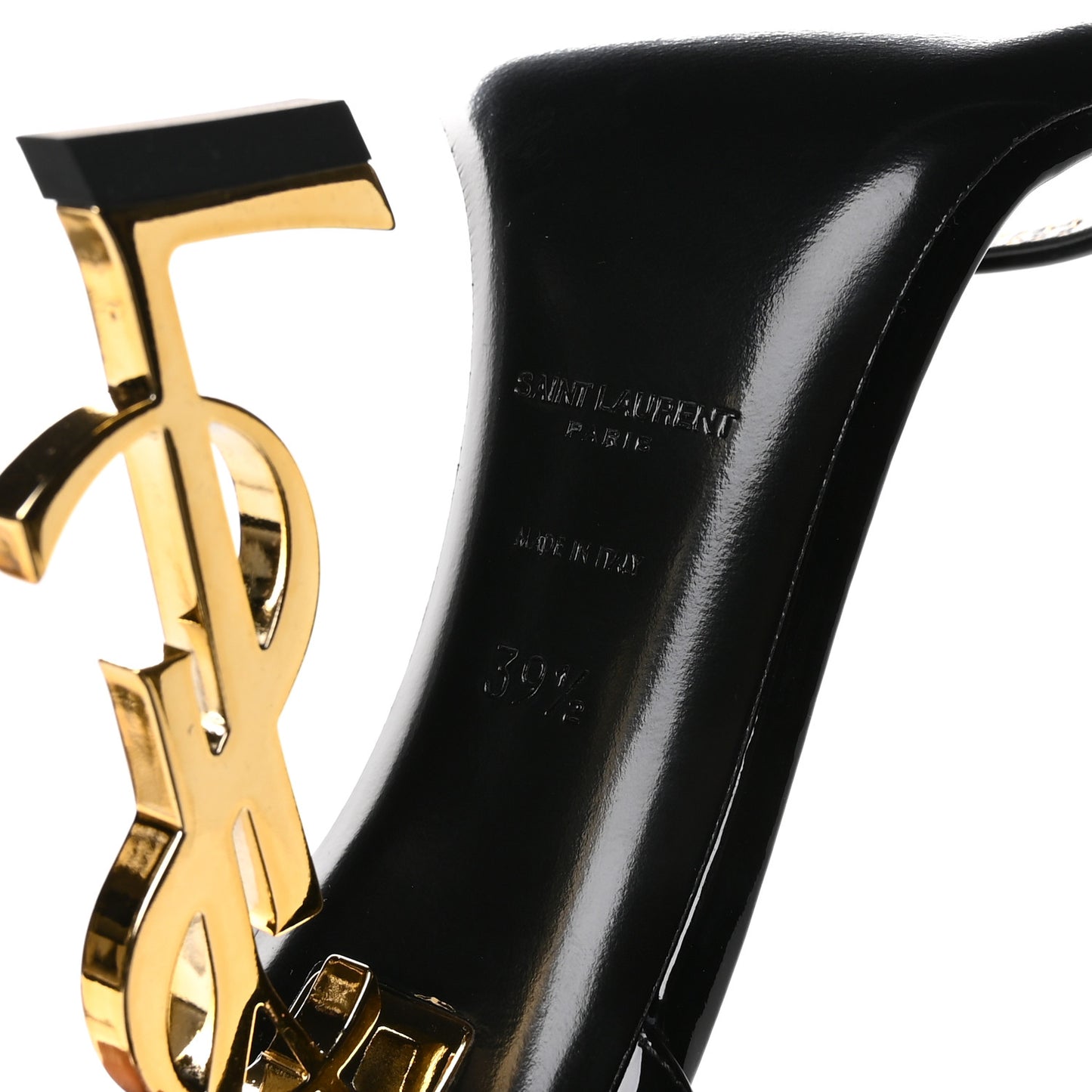 Patent Calfskin Opyum 110 Sandals 39.5 Black Gold
