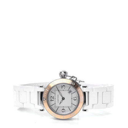 Cartier Stainless Steel 18K Pink Gold Rubber 33mm Pasha C Seatimer Quartz Watch 2 of 5