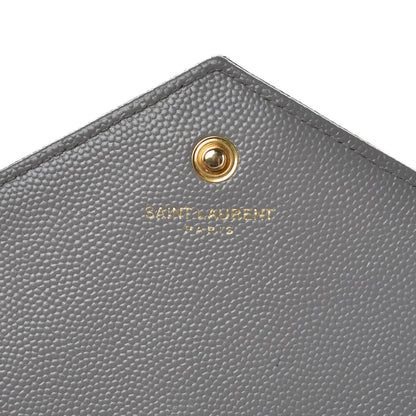 Saint Laurent Grain De Poudre Matelasse Chevron Monogram Chain Wallet Oyster Grey 7 of 12