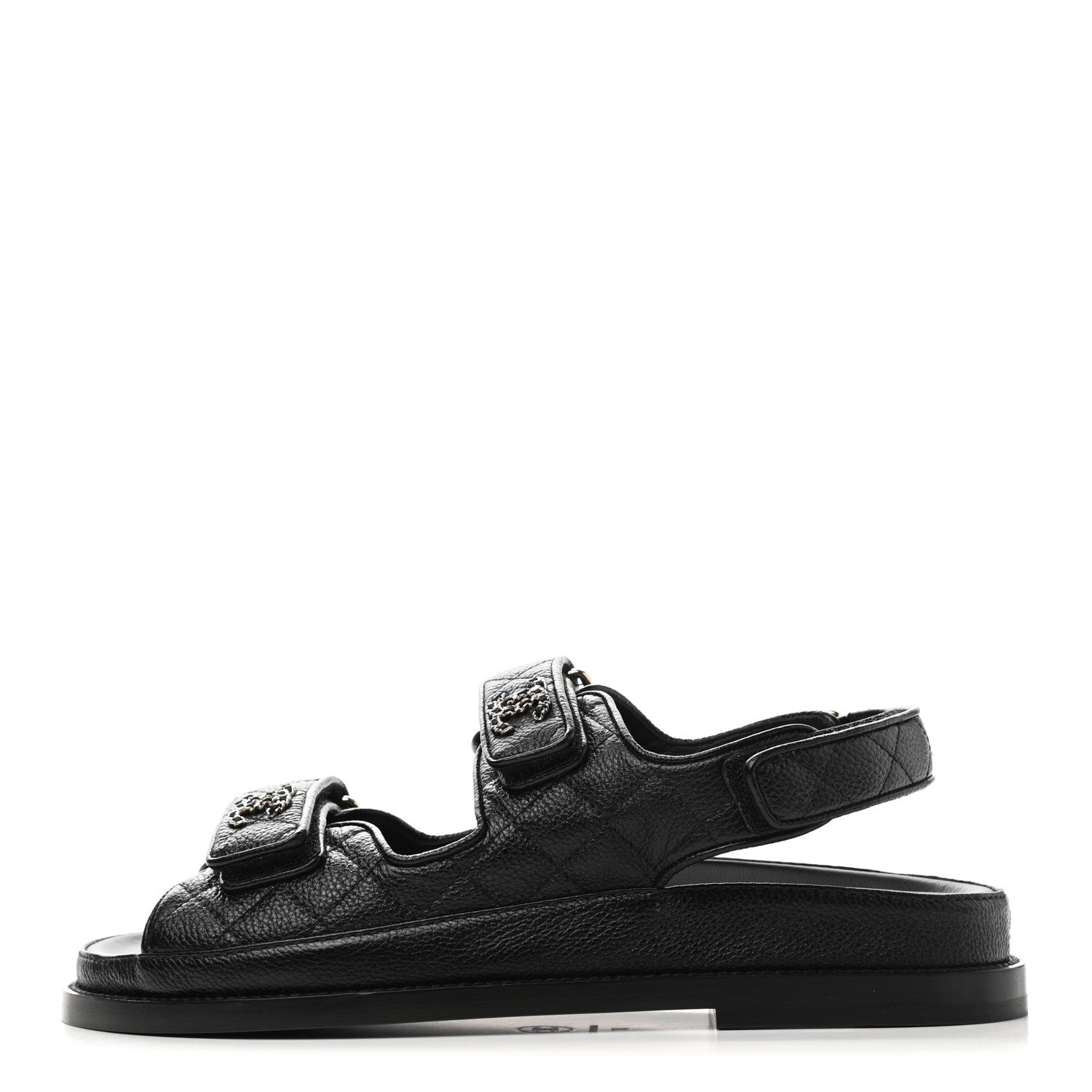 Chanel Grained Calfskin Velcro Dad Sandals 37 Black 1 of 9
