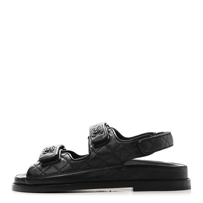Chanel Grained Calfskin Velcro Dad Sandals 37 Black 1 of 9