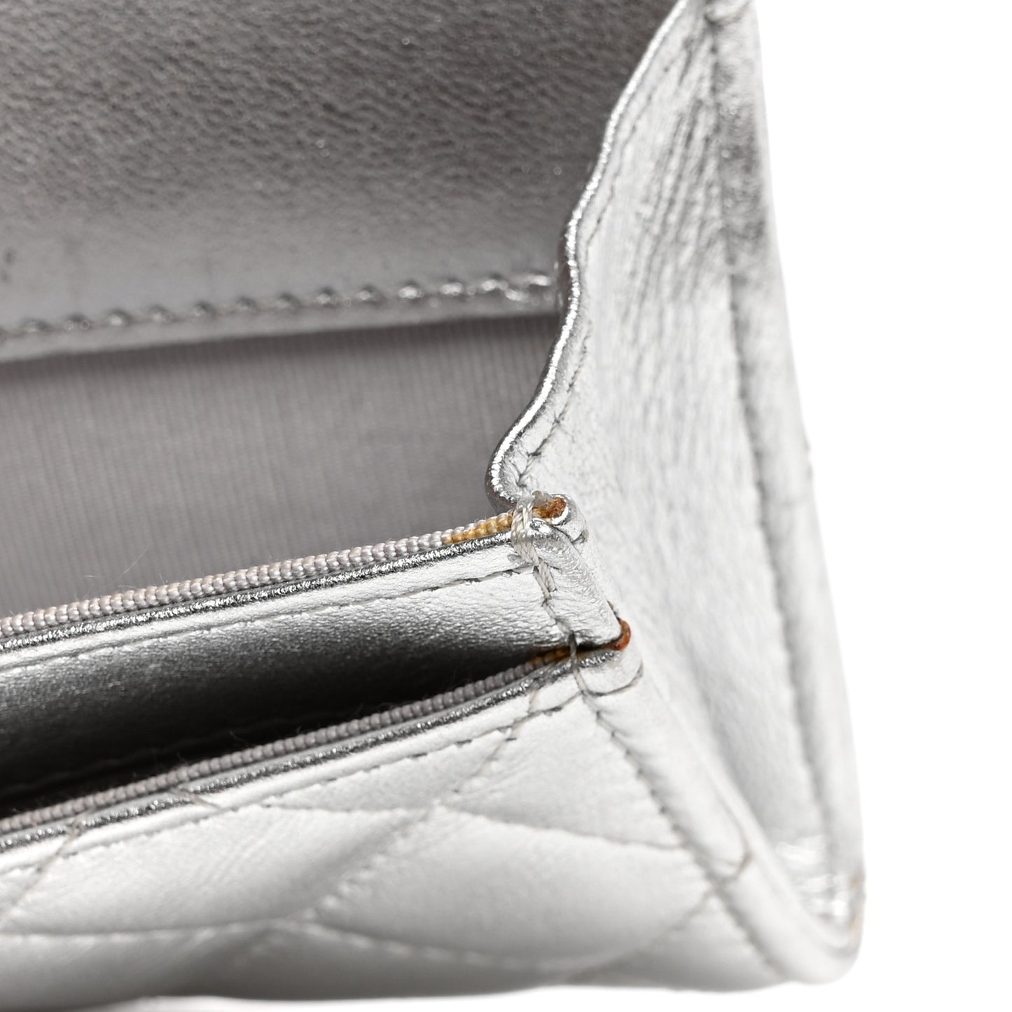 Metallic Lambskin Quilted Flap Card Holder Gold
