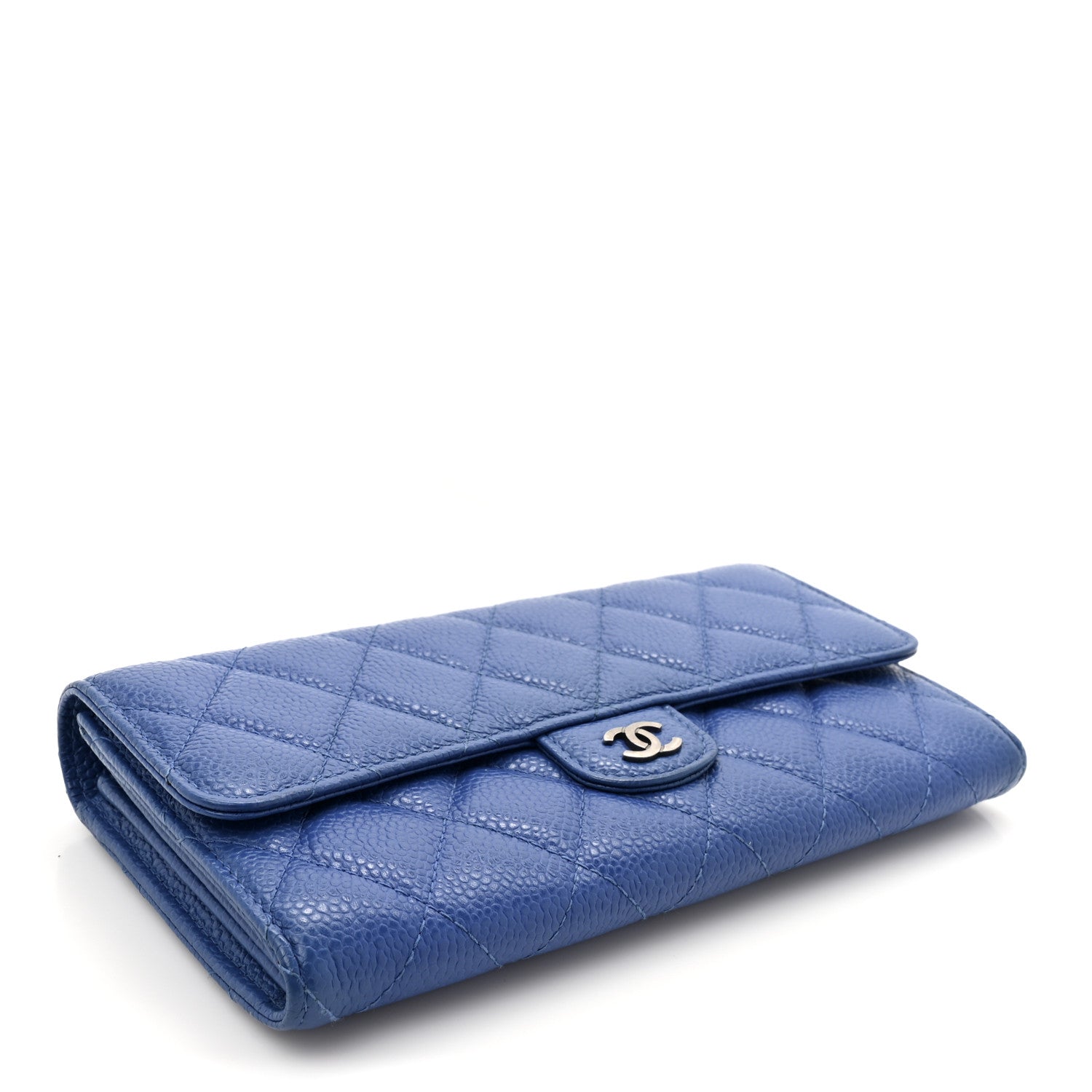 Chanel Caviar Quilted Large Gusset Flap Wallet Blue 4 of 9
