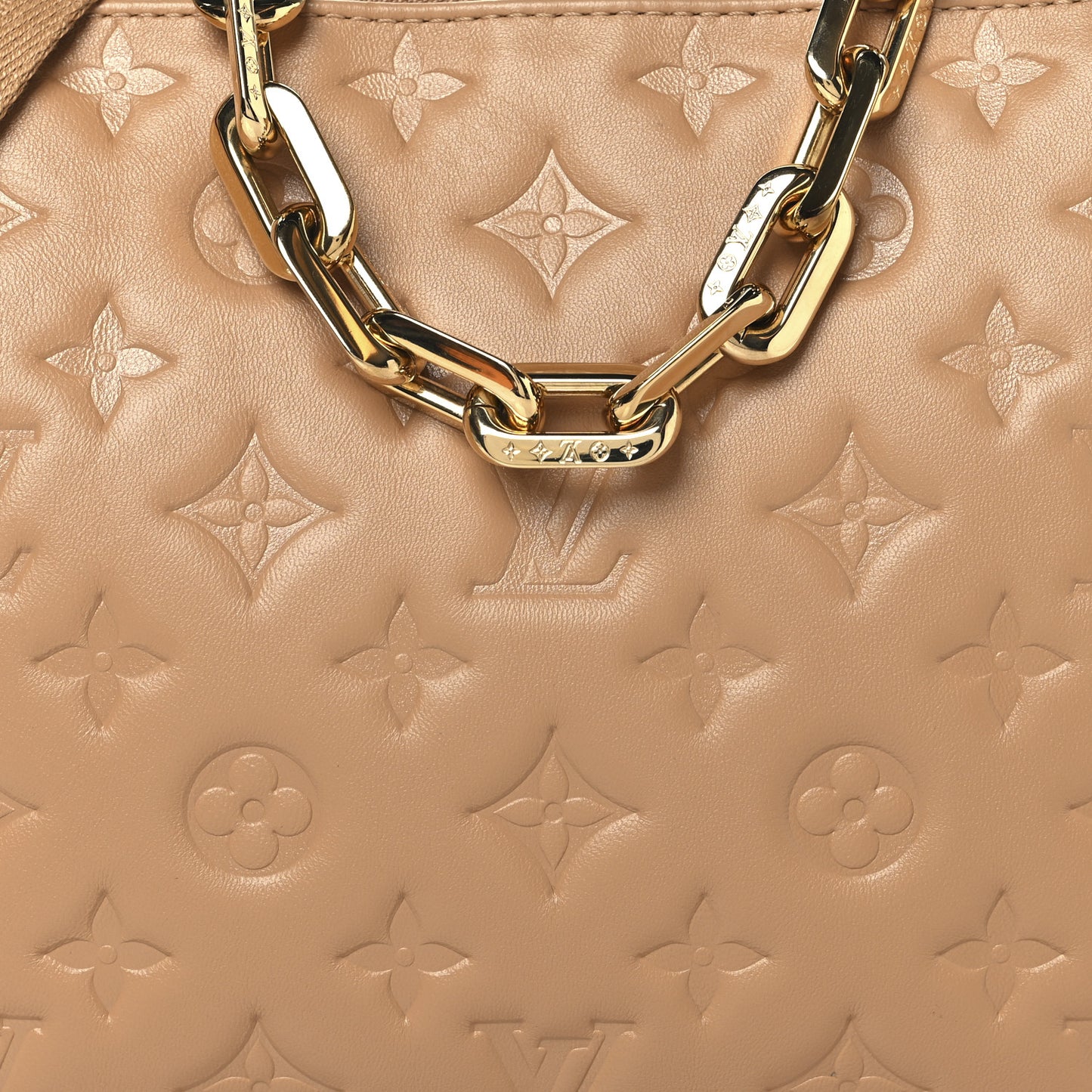 Lambskin Embossed Monogram Coussin PM Camel