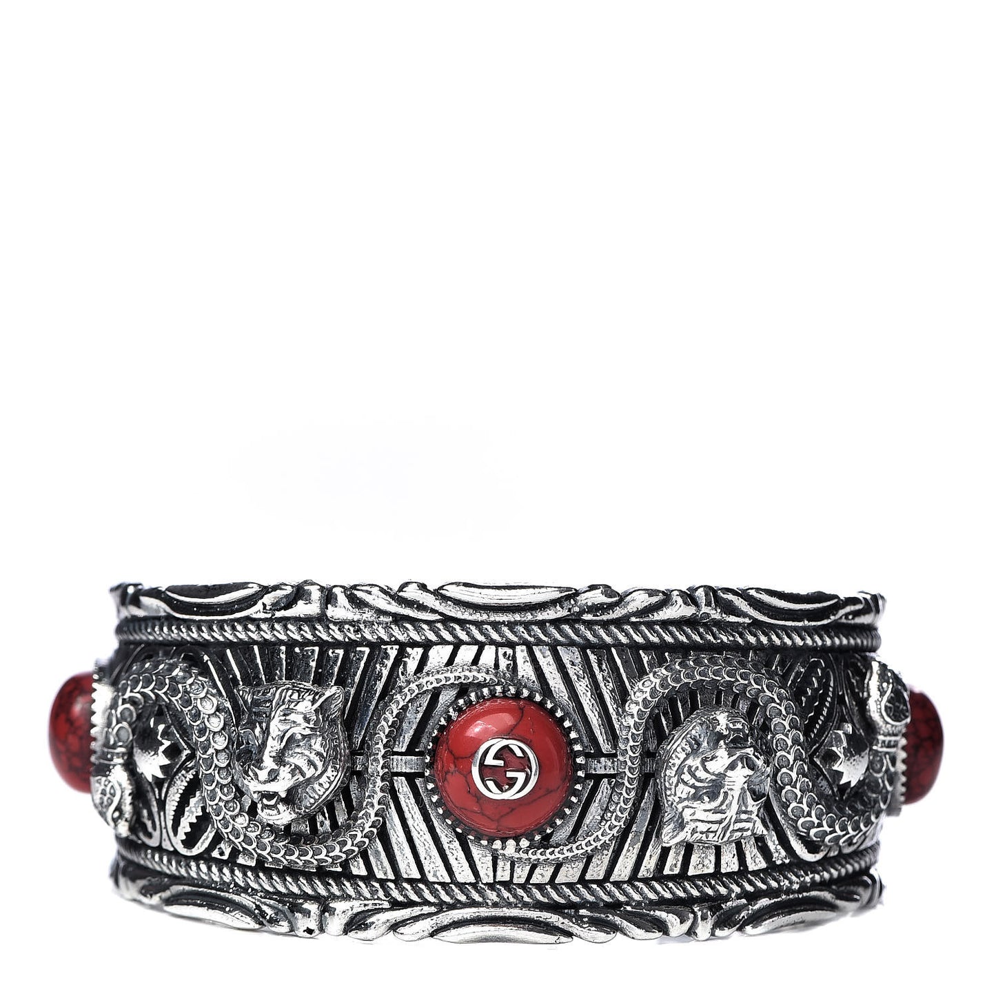 Sterling Silver Jasper Garden Cuff Bracelet Red