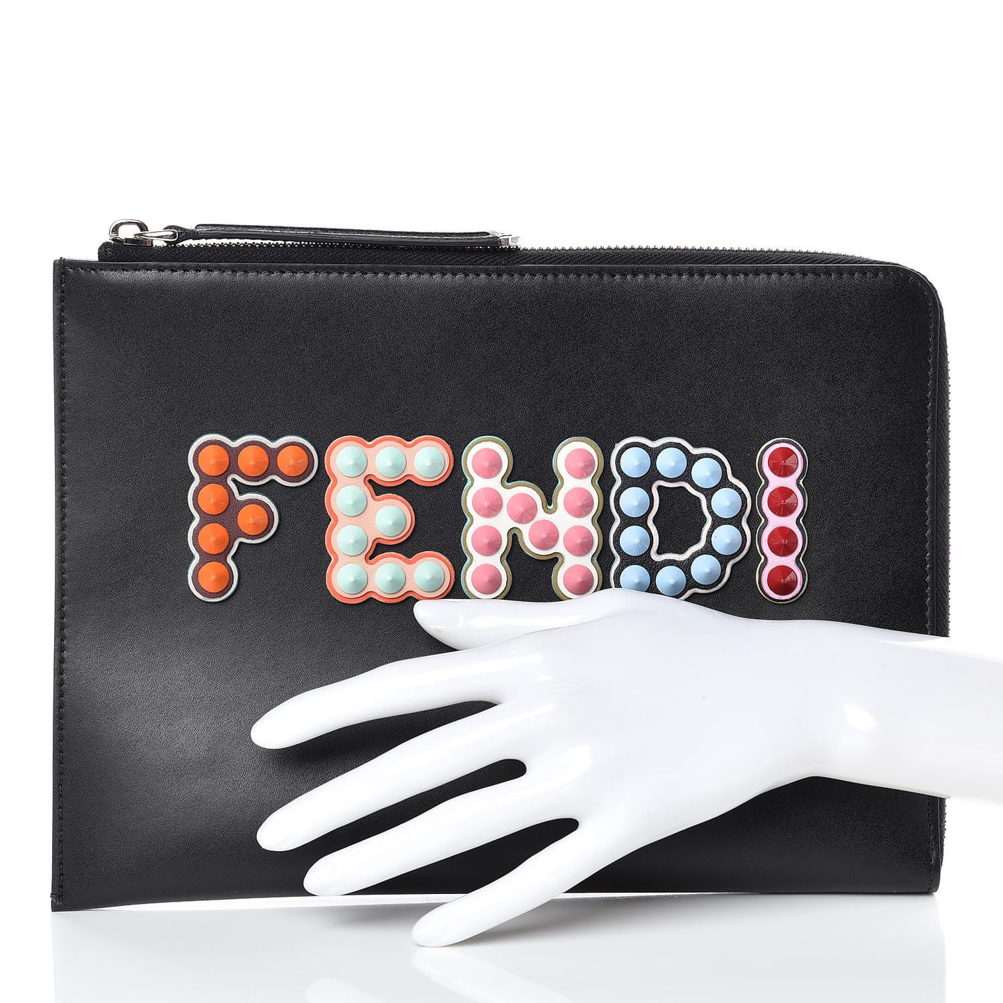 Vitello Liberty Fun Fair Studded Zip Around Pouch Black Multicolor