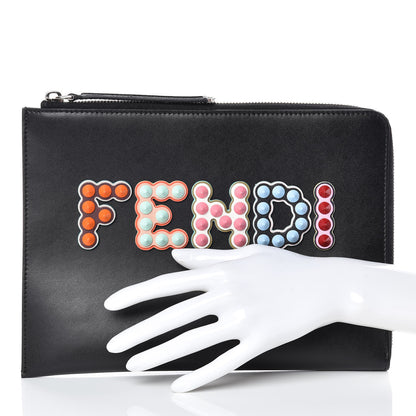 Fendi Vitello Liberty Fun Fair Studded Zip Around Pouch Black Multicolor 2 of 8
