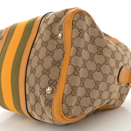 Gucci Monogram Selleria Calfskin Vintage Web Medium Boston Beige Ebony Yellow 10 of 15