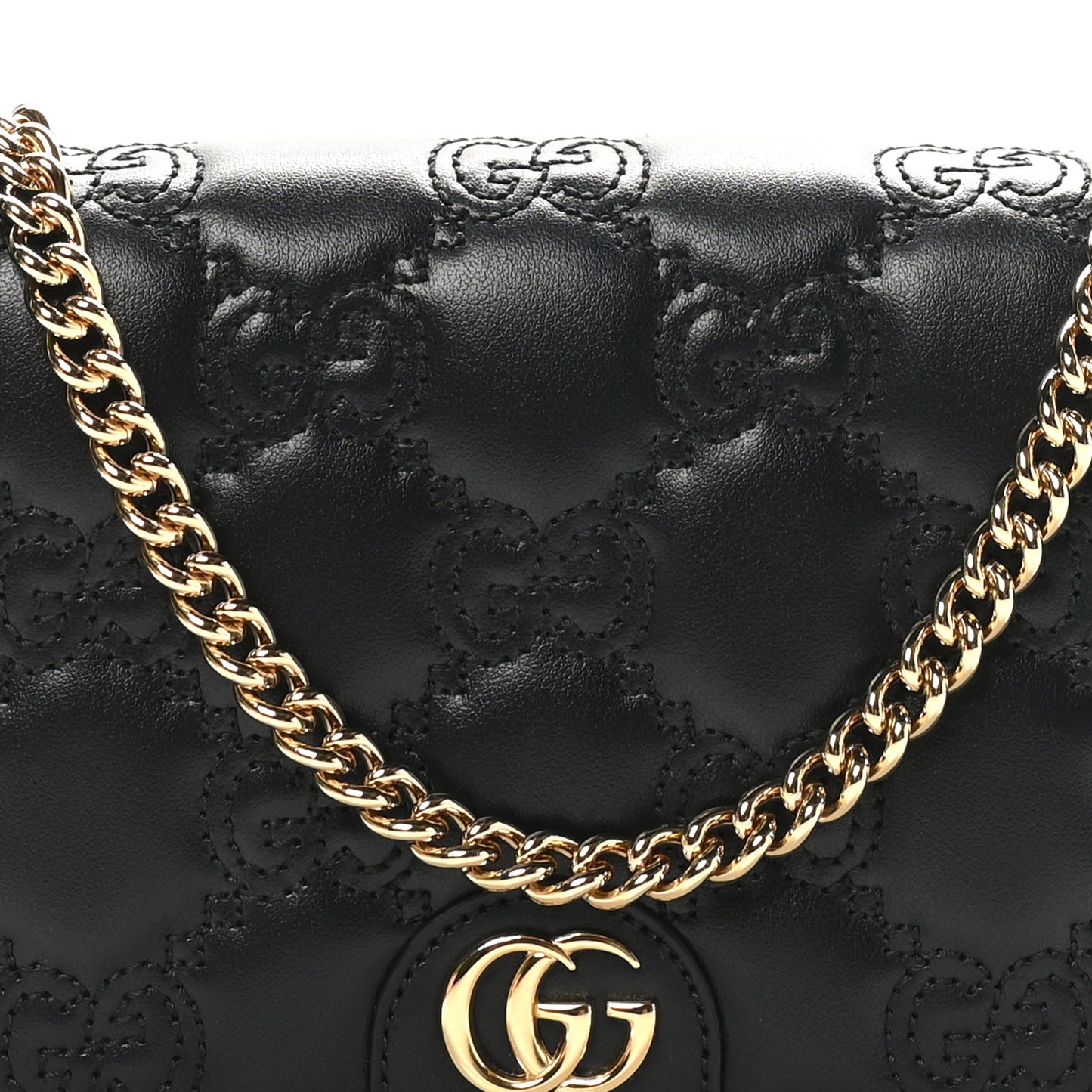Calfskin GG Matelasse Chain Wallet Black