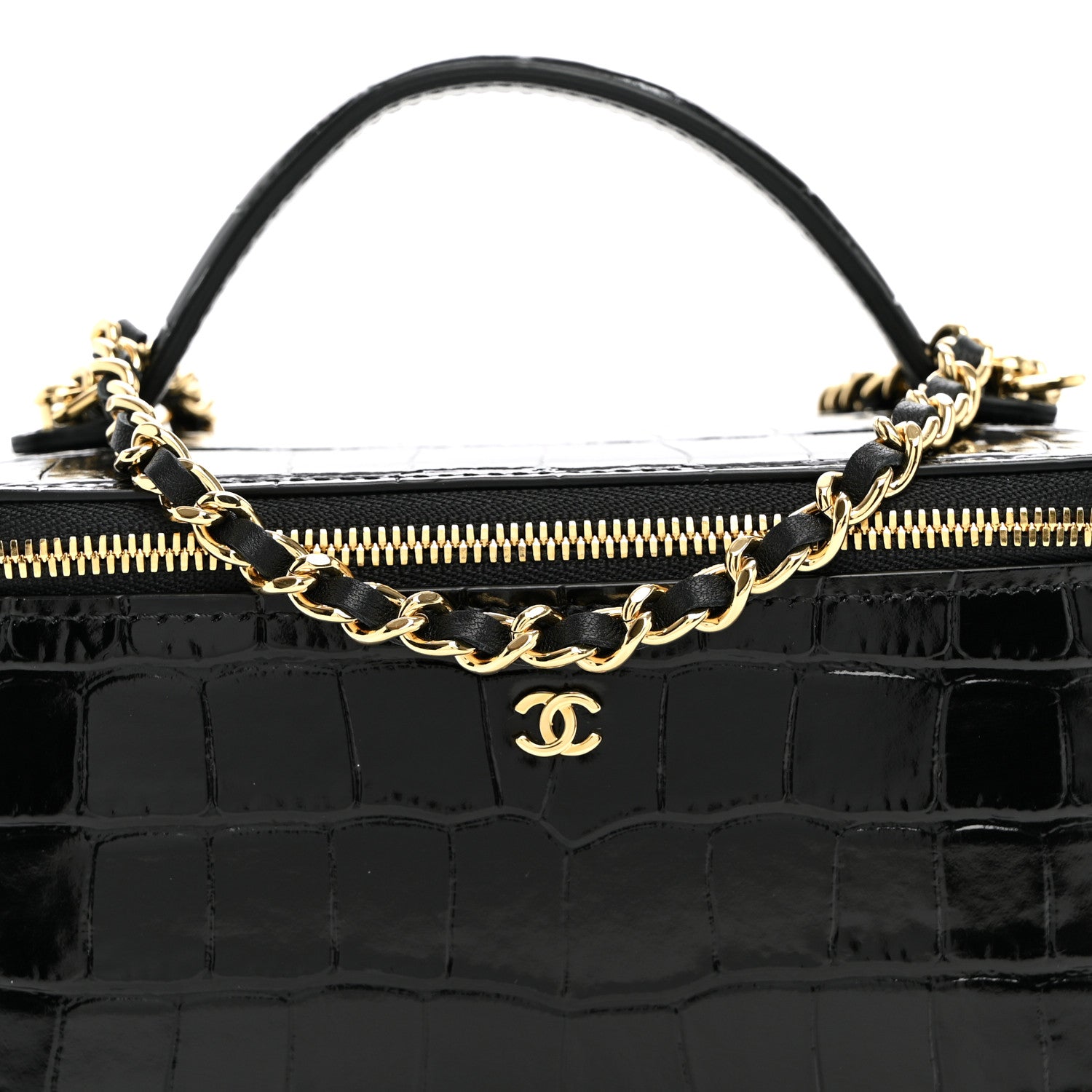 Chanel Calfskin Crocodile Embossed Crococo Small Top Handle Vanity Case With Chain Black 8 of 10
