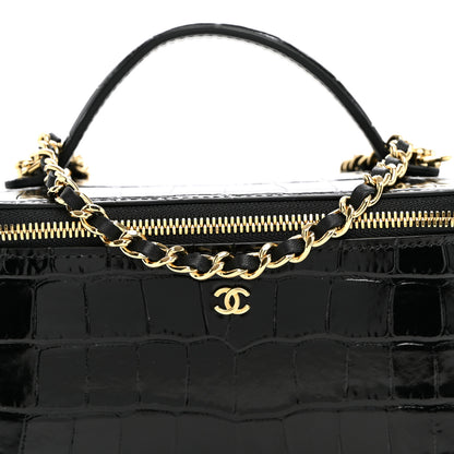 Chanel Calfskin Crocodile Embossed Crococo Small Top Handle Vanity Case With Chain Black 8 of 10