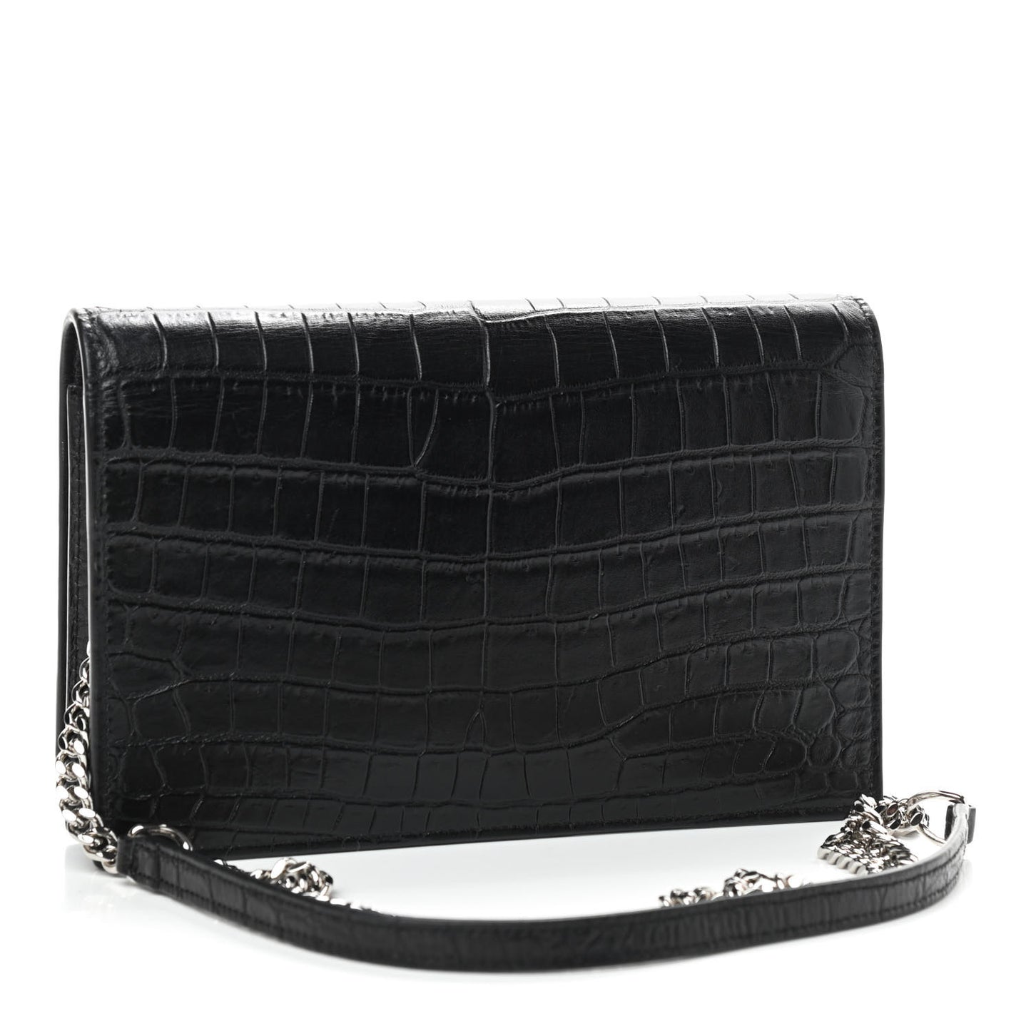 Calfskin Crocodile Embossed Kate Monogram Tassel Chain Wallet Black