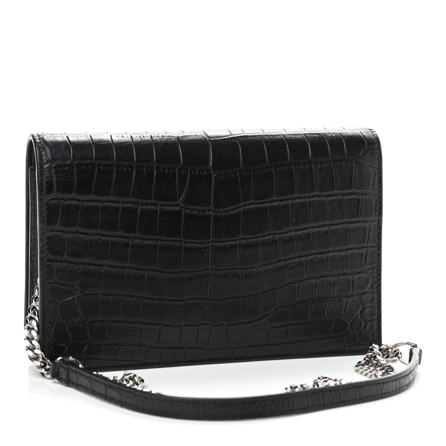 Saint Laurent Calfskin Crocodile Embossed Kate Monogram Tassel Chain Wallet Black 3 of 8