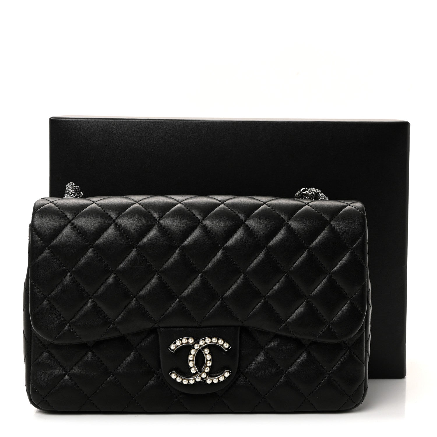 Chanel Lambskin Quilted Medium Westminster Pearl Flap Black