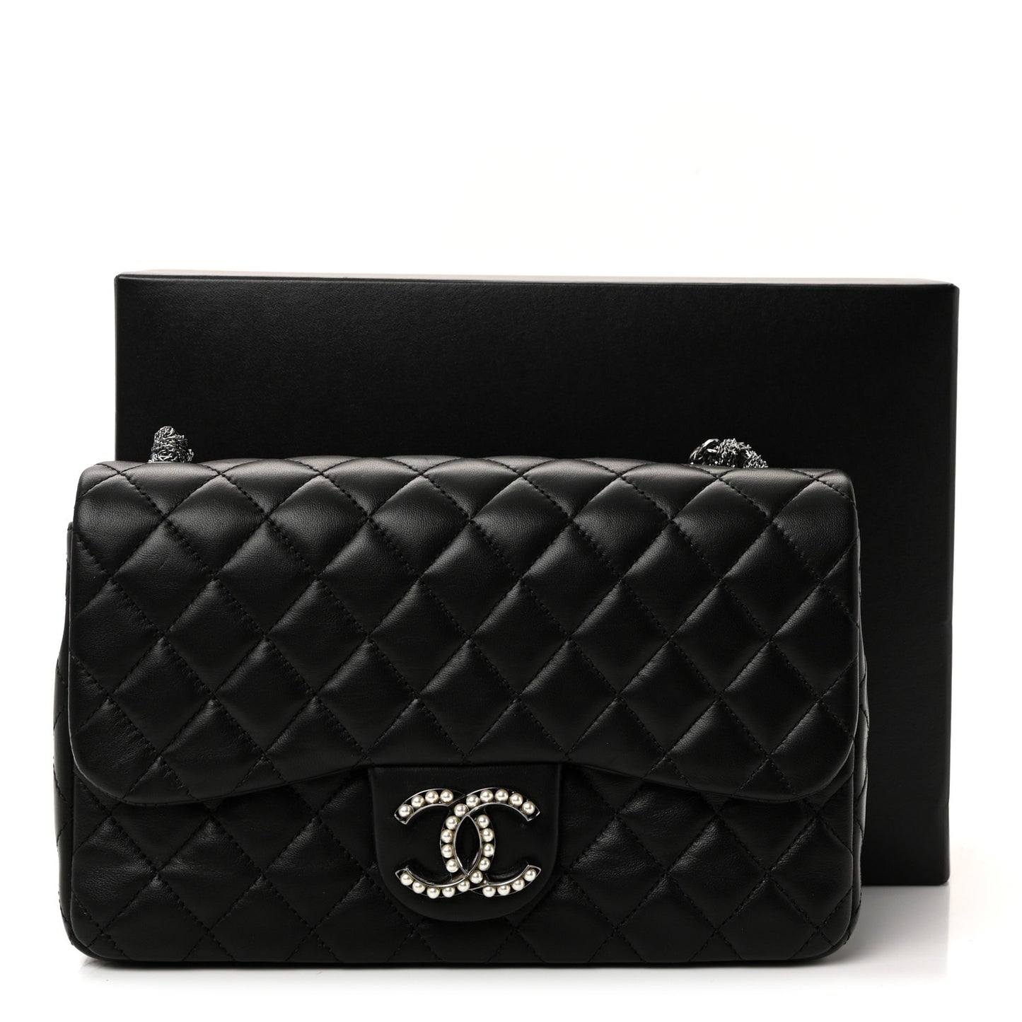 Lambskin Quilted Medium Westminster Pearl Flap Black