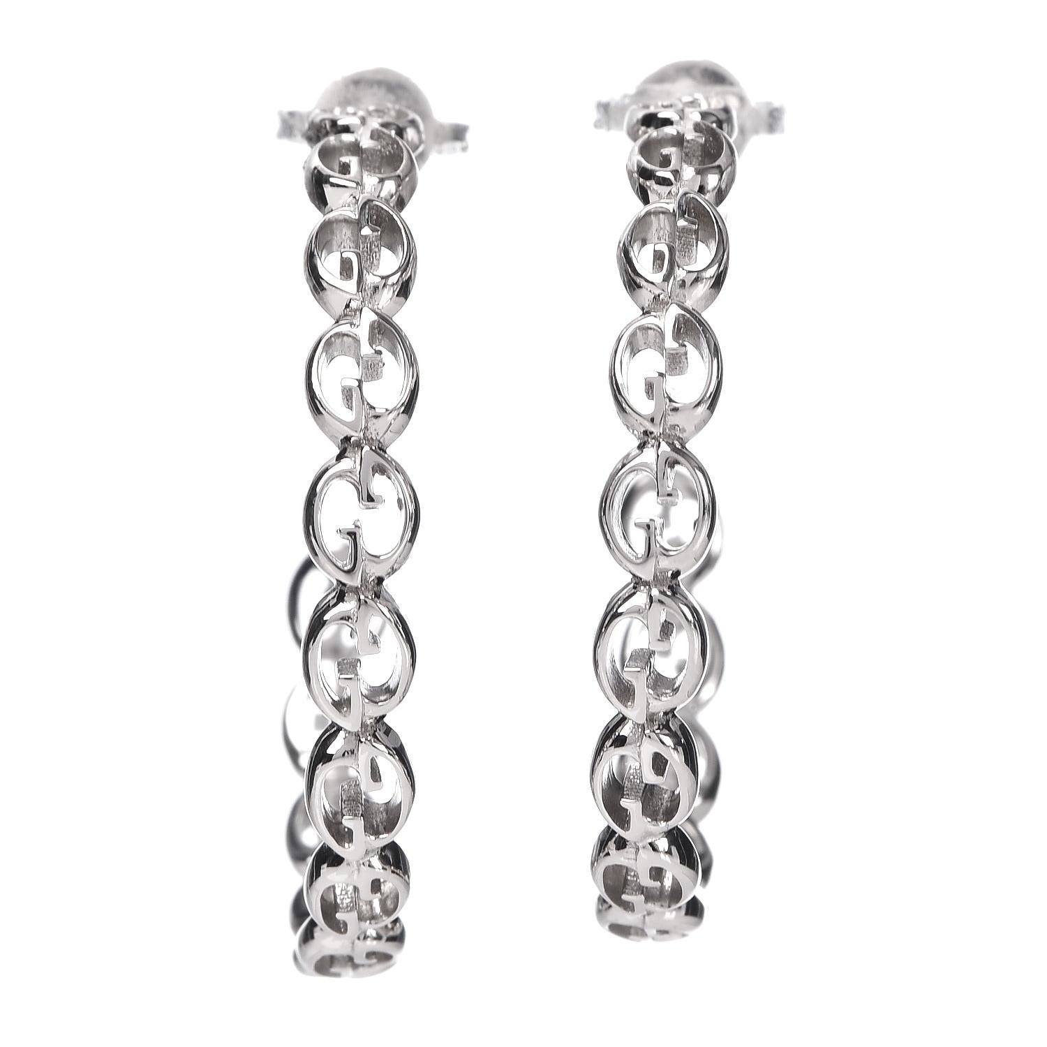 Gucci 18K White Gold Interlocking GG Hoop Earrings 1 of 5