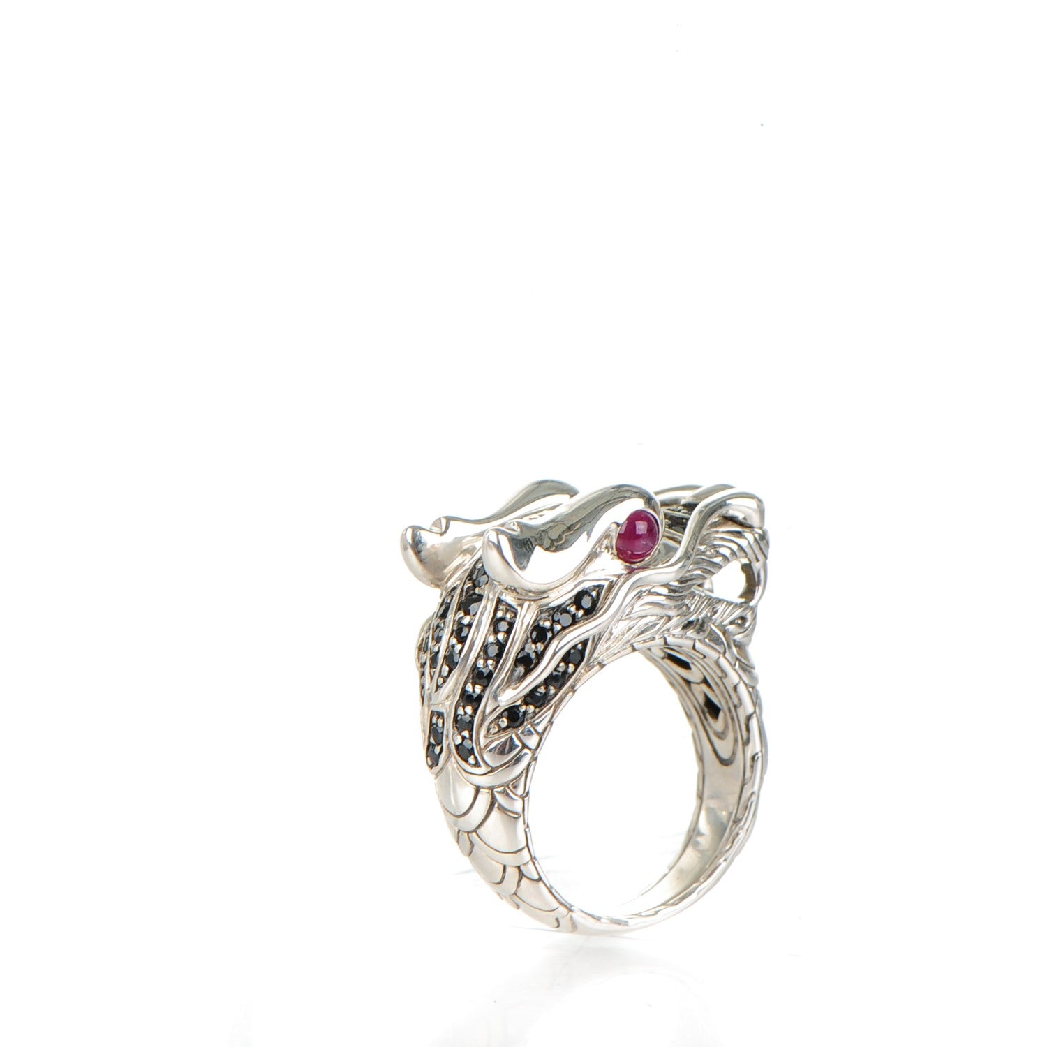 John Hardy Sterling Silver Ruby Black Sapphire Naga Dragon Head Ring 7 3 of 7