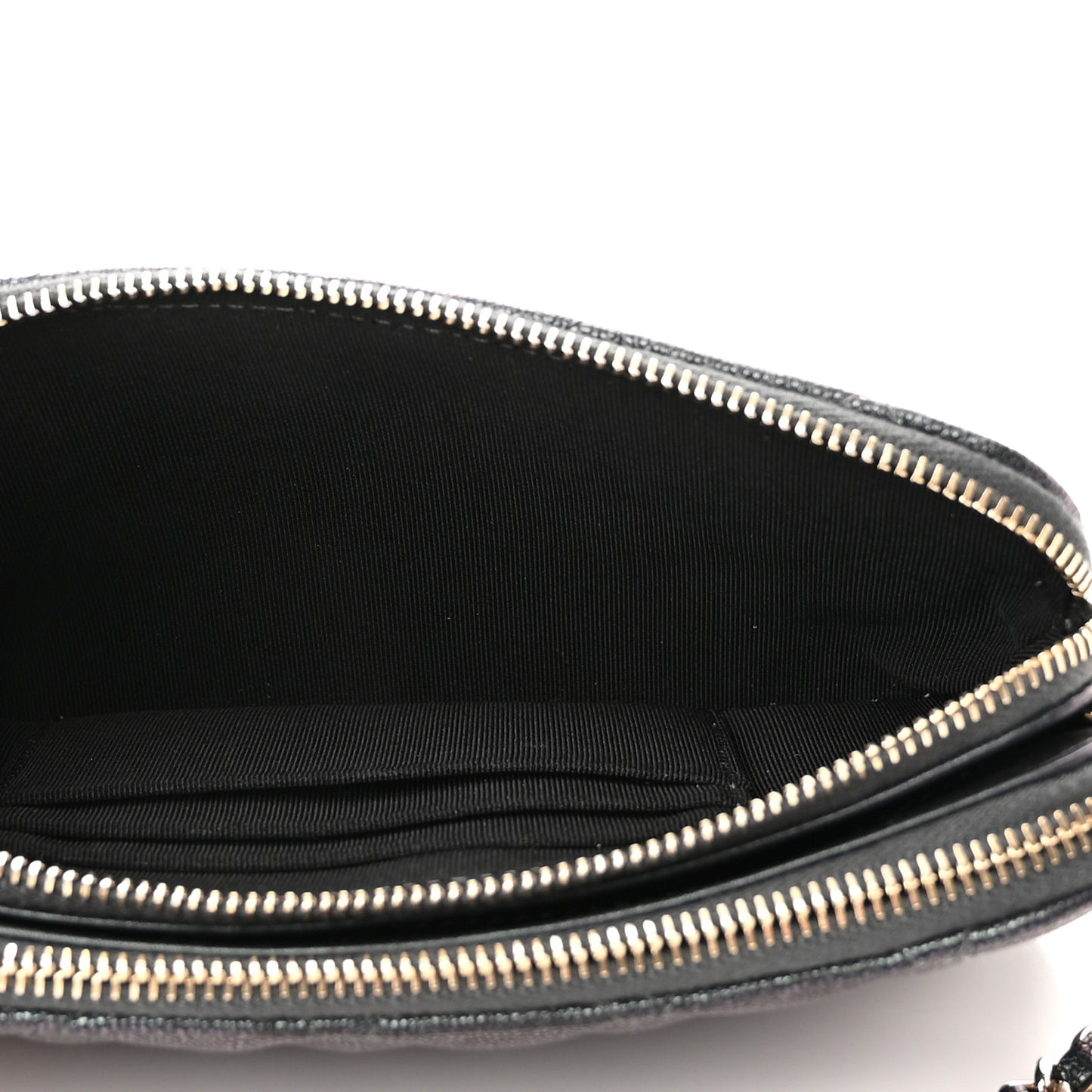 Iridescent Caviar Quilted Small Clutch With Chain Black