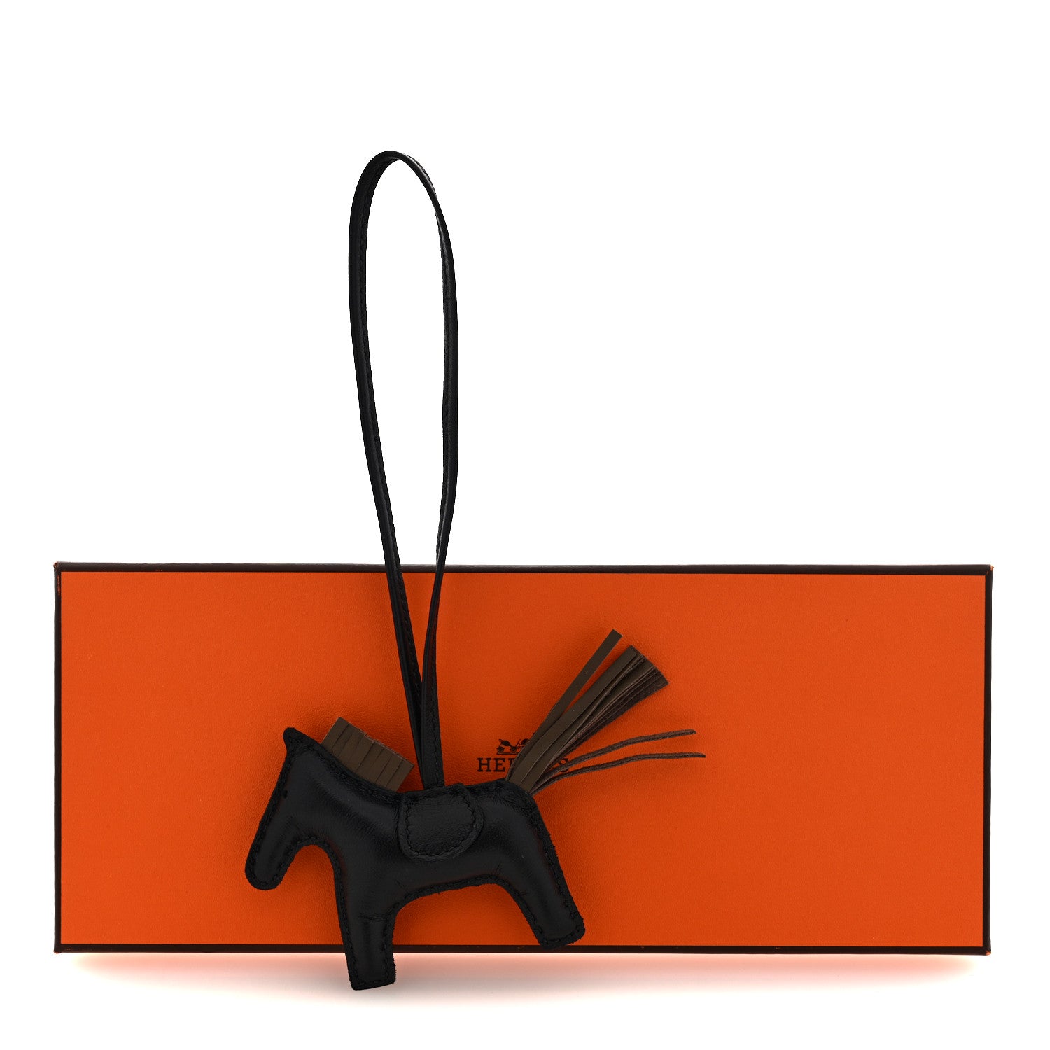 Hermes Milo Lambskin Grigri Rodeo Horse Bag Charm PM Black Etoupe
