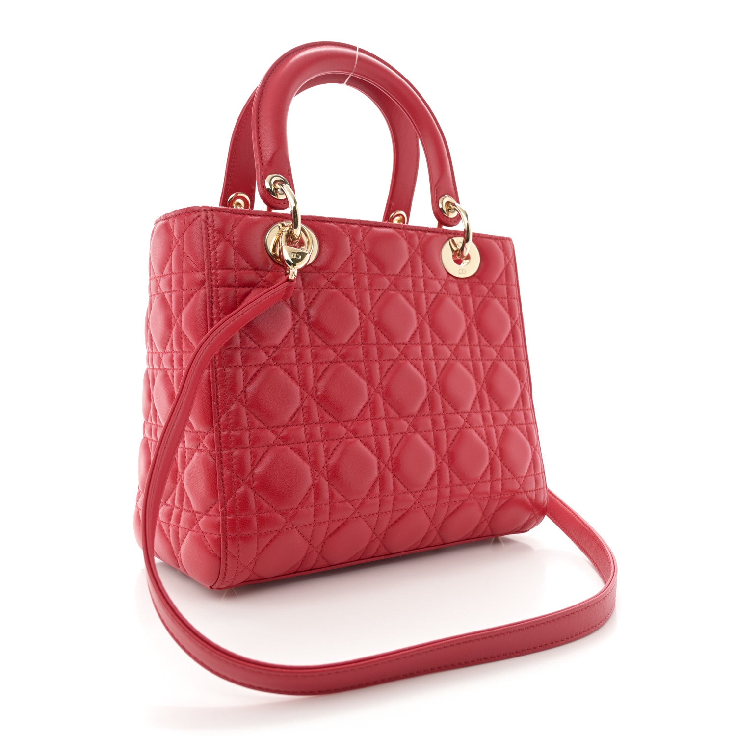 Christian Dior Lambskin Cannage Medium Lady Dior Red 3 of 10