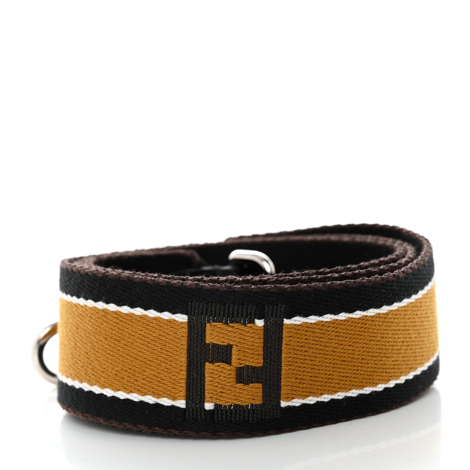 Fendi Ribbon Vitello Century FF Striped Strap You Black Tobacco 2 of 6