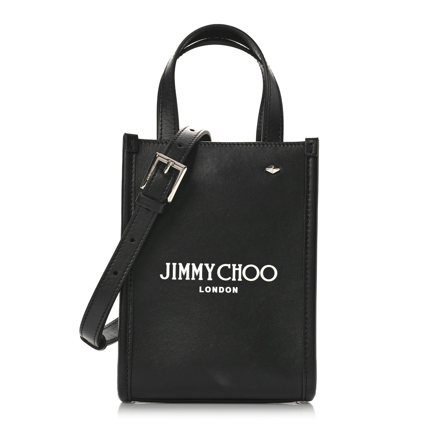 Jimmy Choo Smooth Calfskin Logo Mini Tote Black White 1 of 8