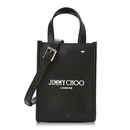 Jimmy Choo Smooth Calfskin Logo Mini Tote Black White 1 of 8