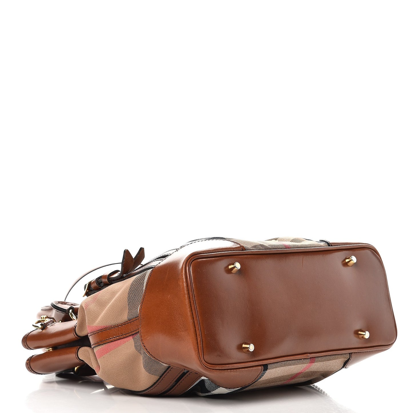 House Check Bridle Calfskin Small Whipstitch Tote Dark Tan