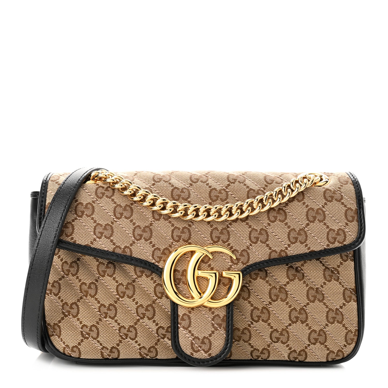 Gucci Monogram Matelasse Diagonal Small GG Marmont Shoulder Bag Beige Black 1 of 10